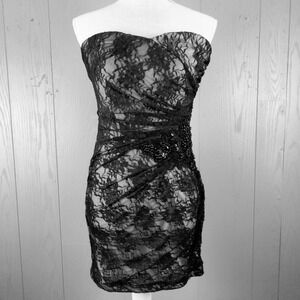 VINTAGE Nikibiki Y2K Black Lace Dress M LBD Beaded Goth Fairy‎ Sweetheart NWOT
